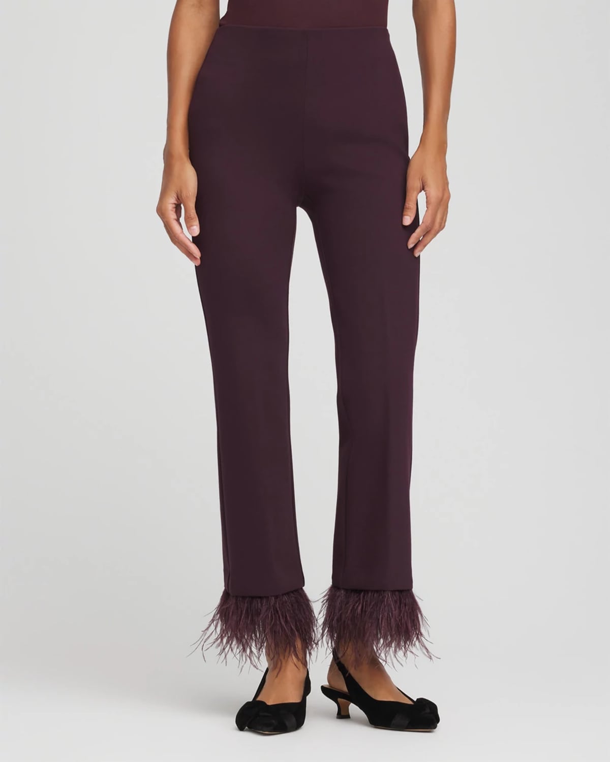 Chico's Juliet Feathered Flared Cropped Pants In Night Bloom In Purple