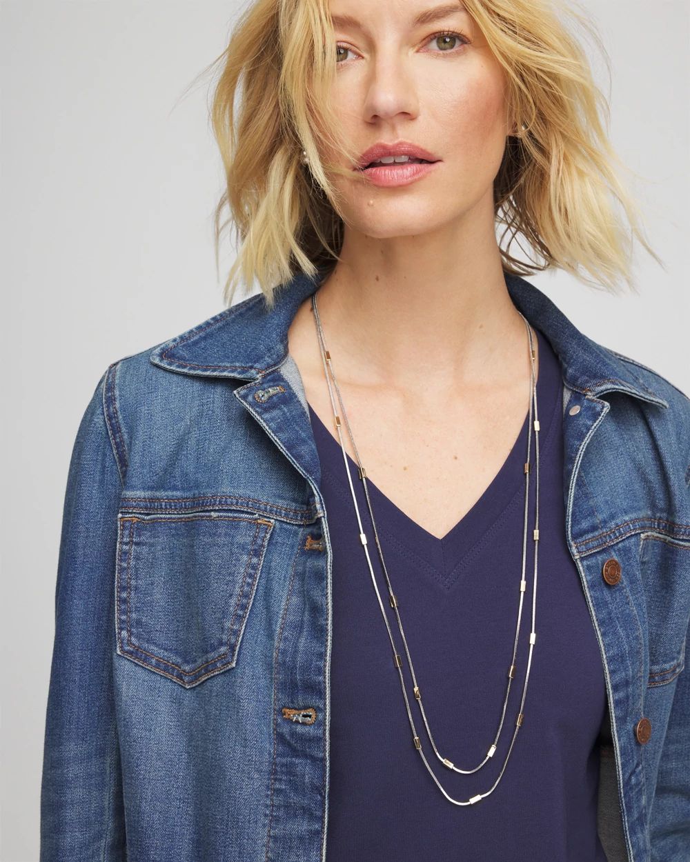 Mixed Metal Double Strand Necklace click to view larger image.