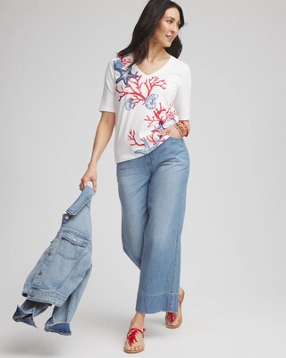 Coral Print V-Neck Perfect Tee click to view larger image.