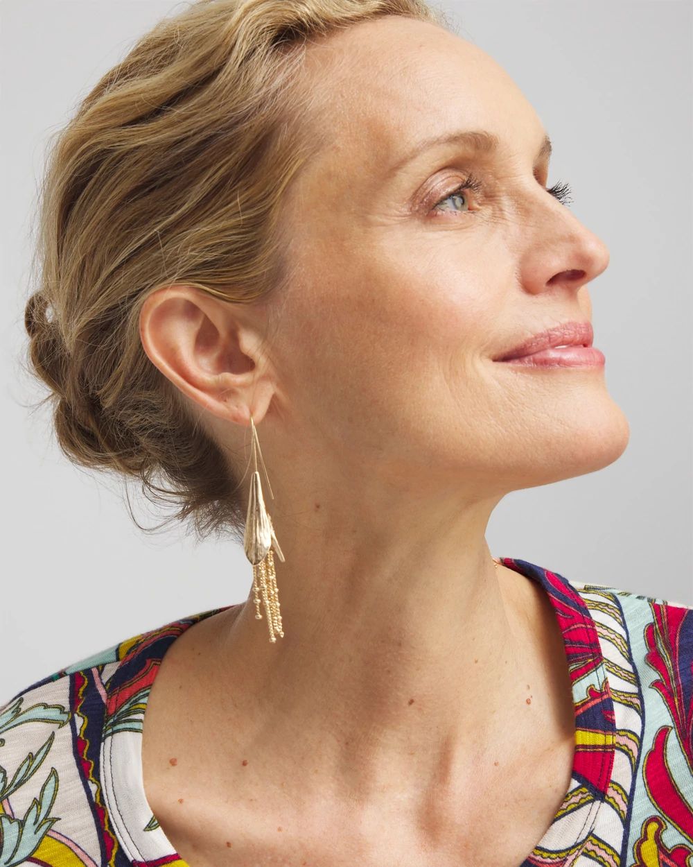No Droop™ Gold Tone Floral Threader Earrings