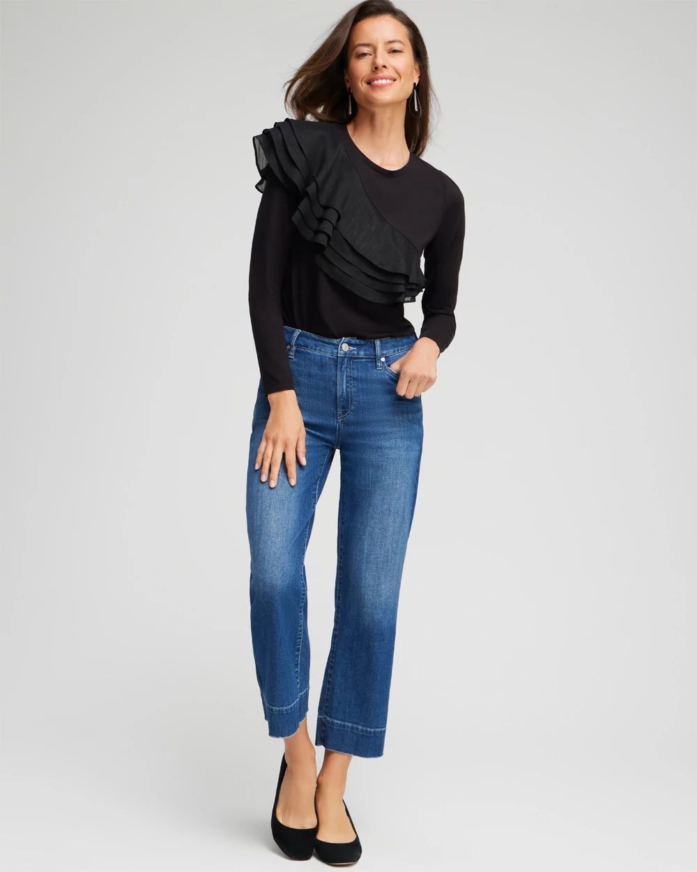 Chiffon Ruffle Detail Knit Tee