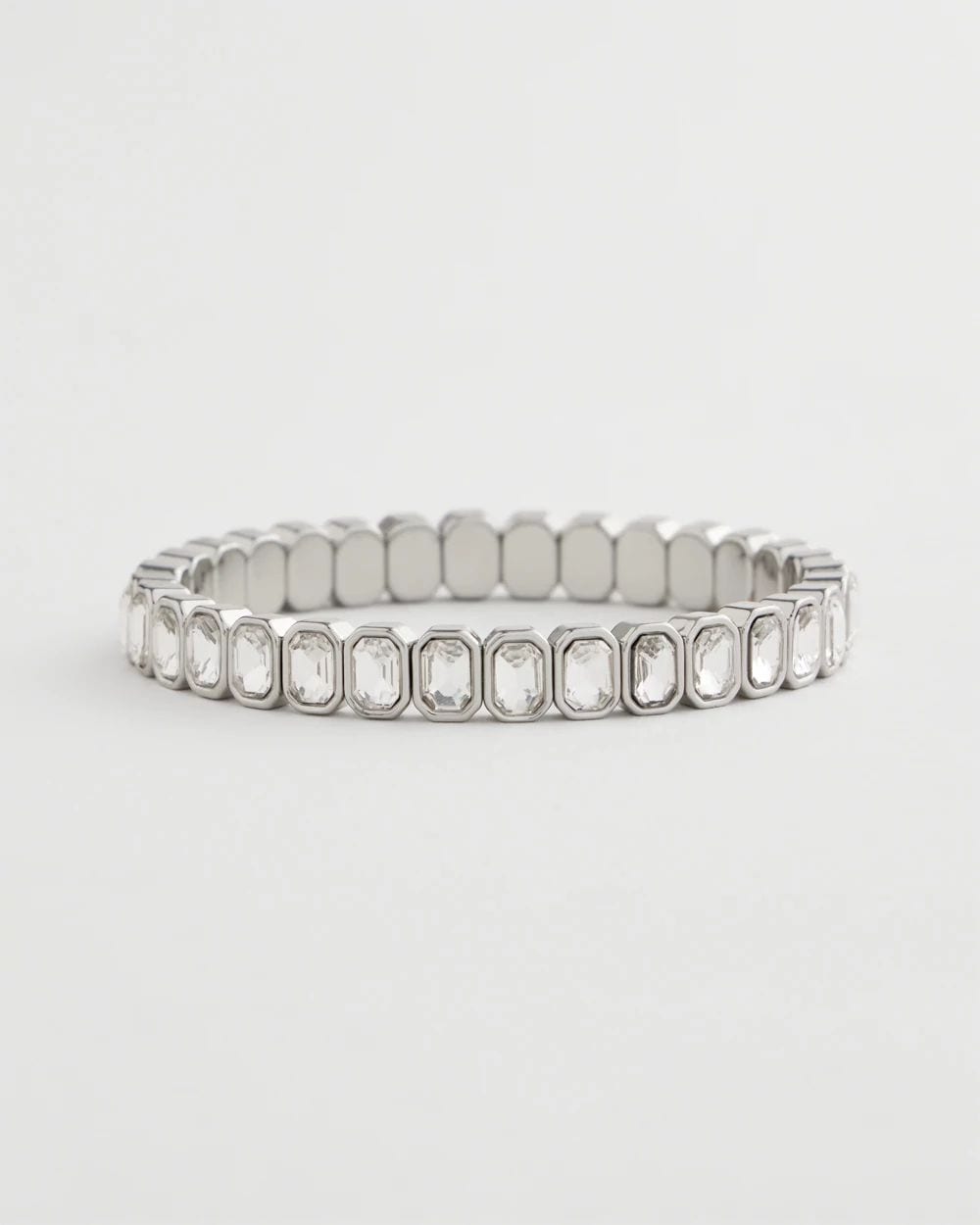 Silvertone Bezel Set Stretch Tennis Bracelet click to view larger image.