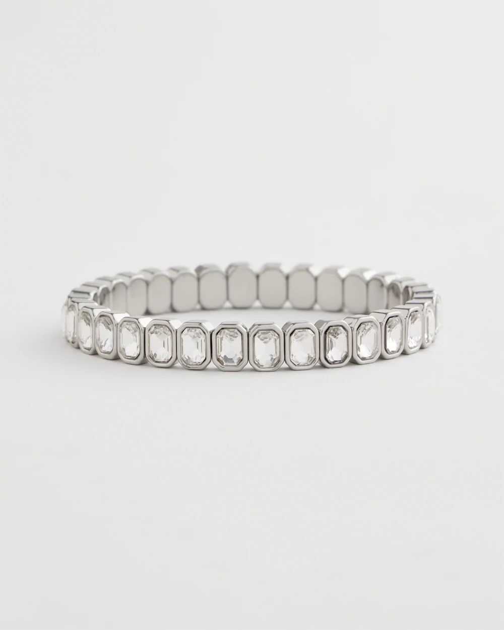 Silvertone Bezel Set Stretch Tennis Bracelet