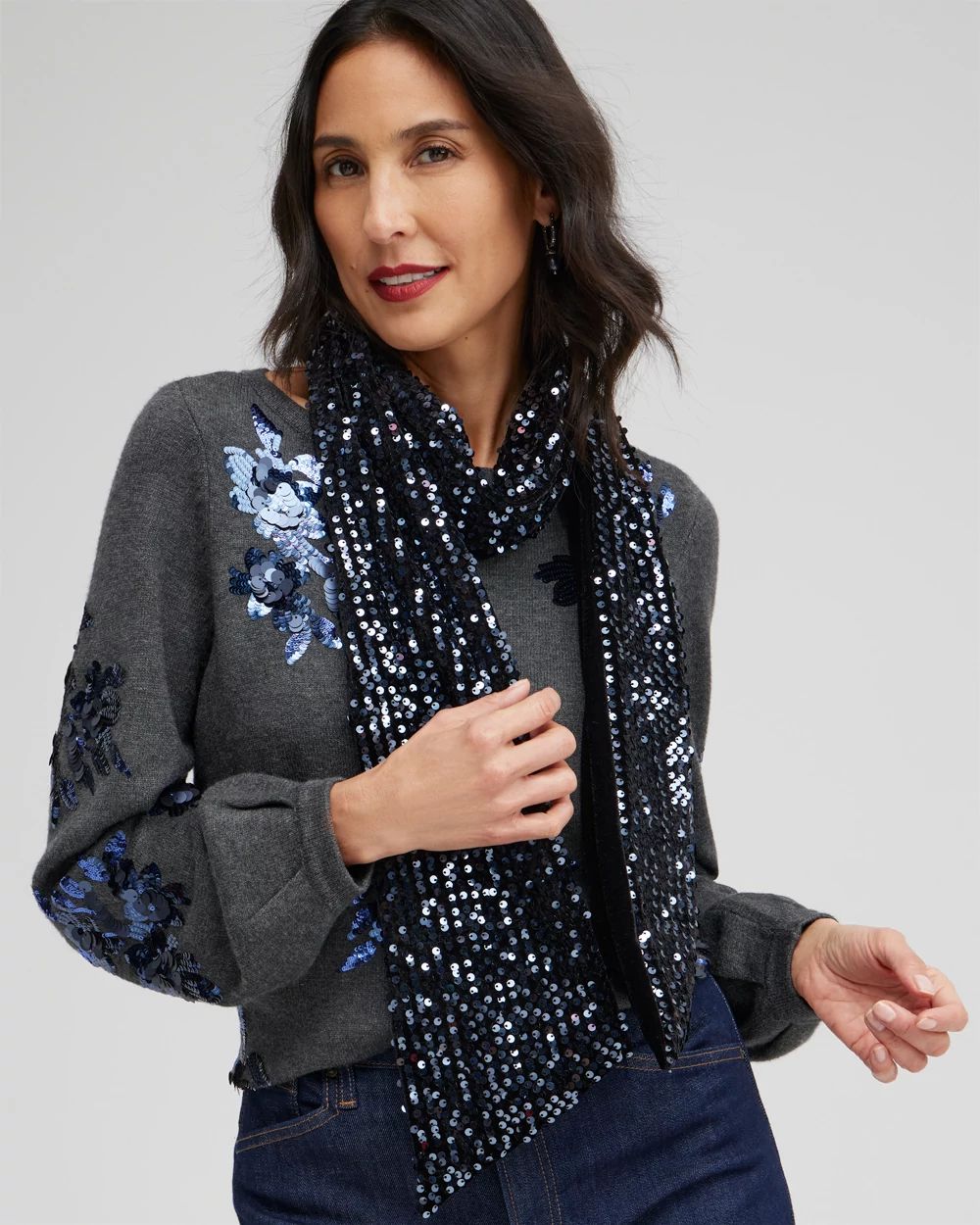 Velvet Sequin Skinny Scarf