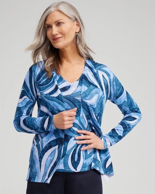 Spun Rayon Leaf Print Cardigan