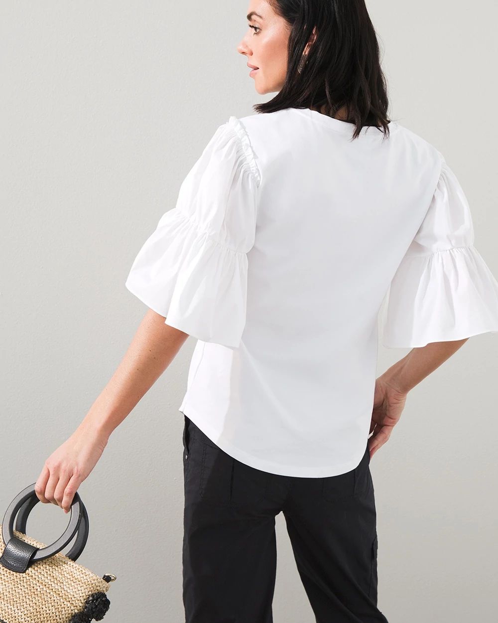 Knit and Woven Tiered-Sleeve Top