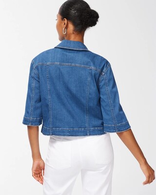3/4 Sleeve Cropped Denim Jacket