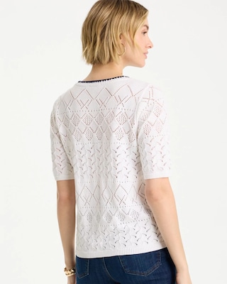 Pointelle Blanket-Stitch Pullover Sweater click to view larger image.