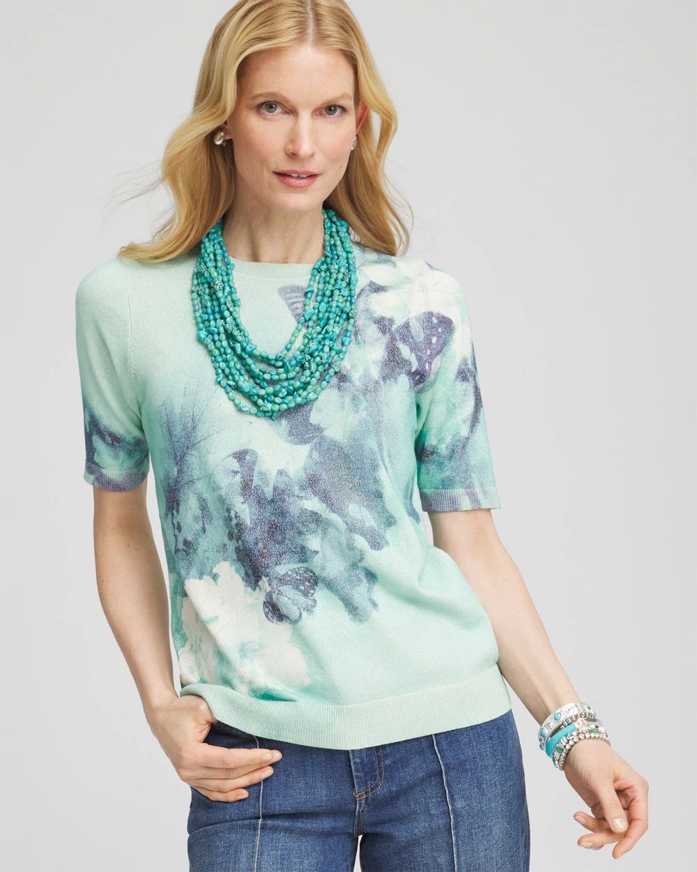 Metallic Butterfly Print Sweater Tee