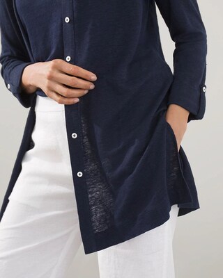 Linen Button Front Tunic Cardigan