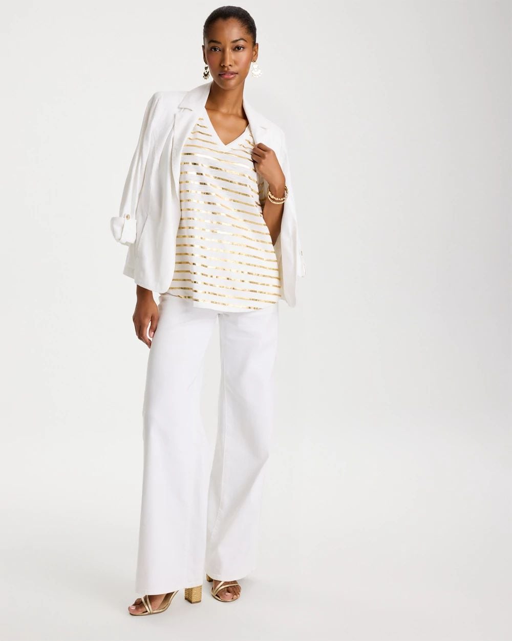 Striped Cotton Slub V-Neck Tee click to view larger image.