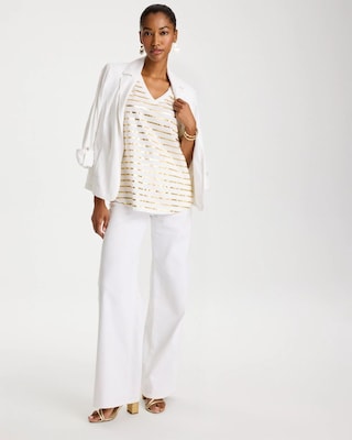 Striped Cotton Slub V-Neck Tee click to view larger image.