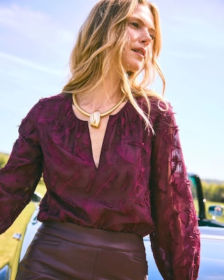 Feathered Pullover Peasant Blouse click to view larger image.