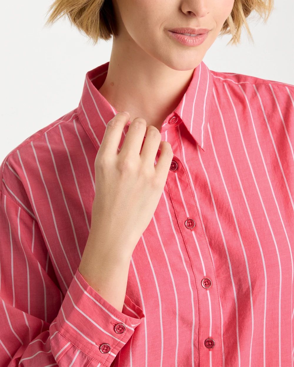 Cotton Voile Collared Striped Shirt click to view larger image.