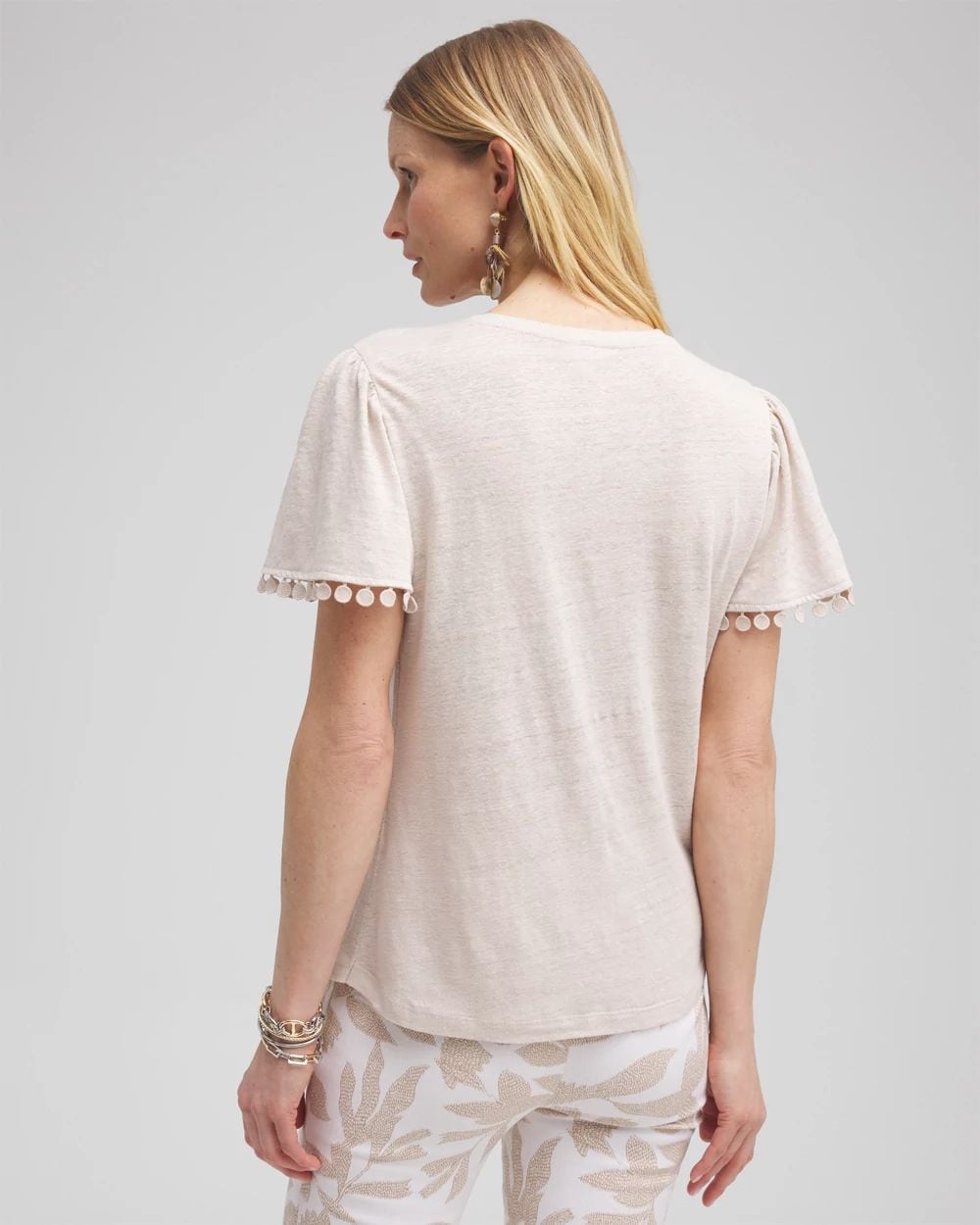 Linen Embroidered Flutter Sleeve Top