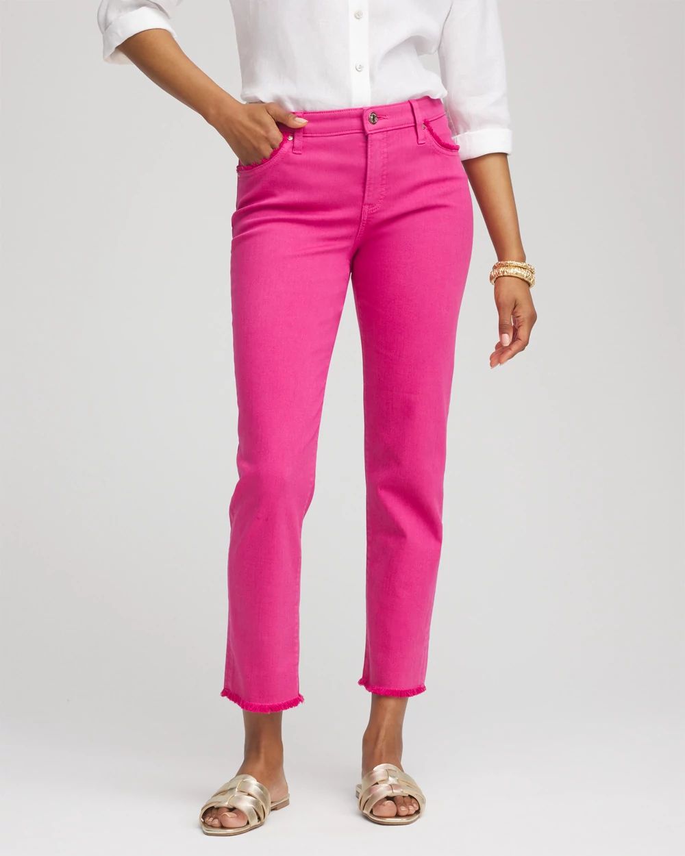 Girlfriend Frayed Cropped Jeans