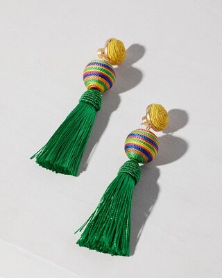 Green Tassel Drop Earrings