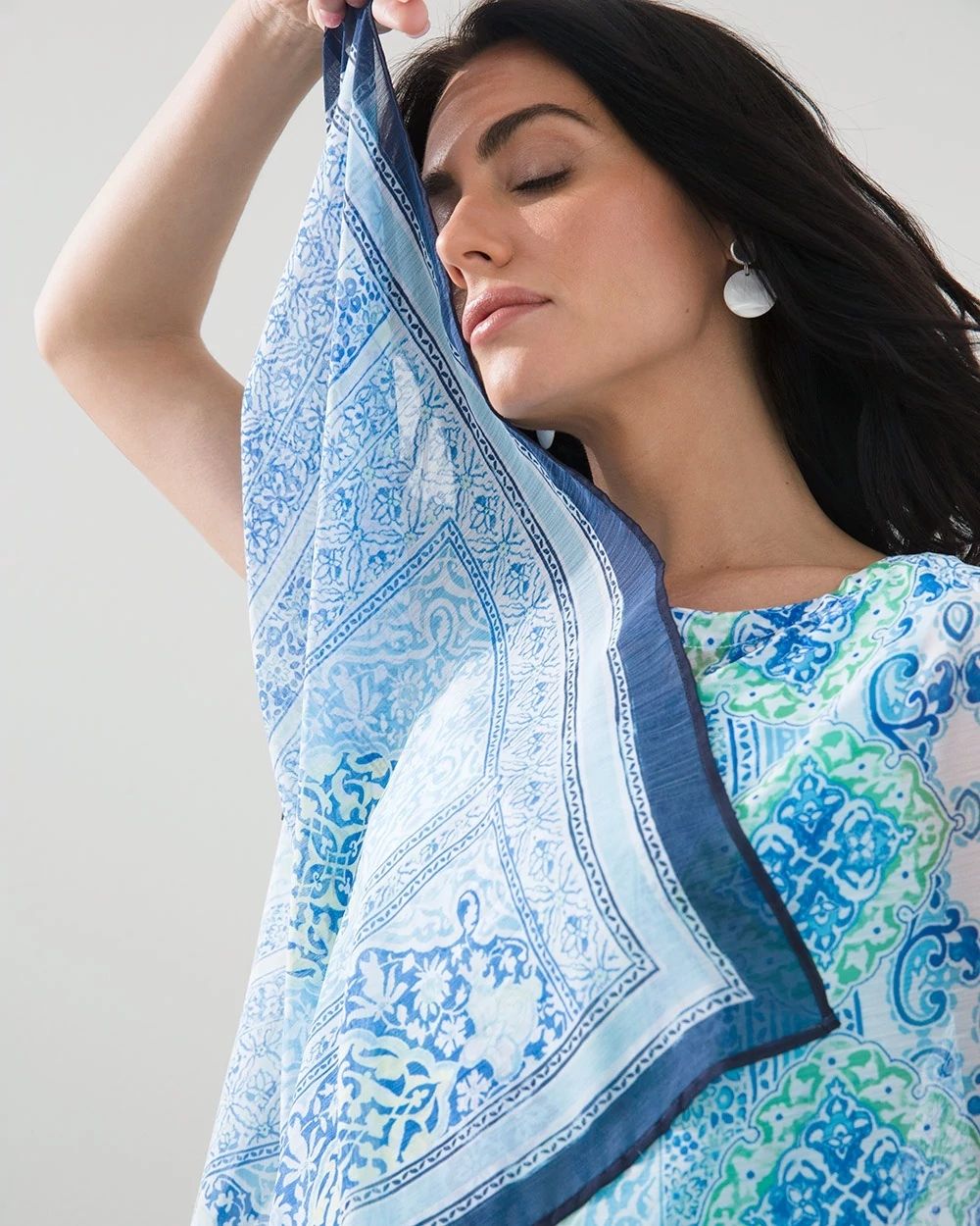 Coastal Tile Asymmetrical Hem Poncho