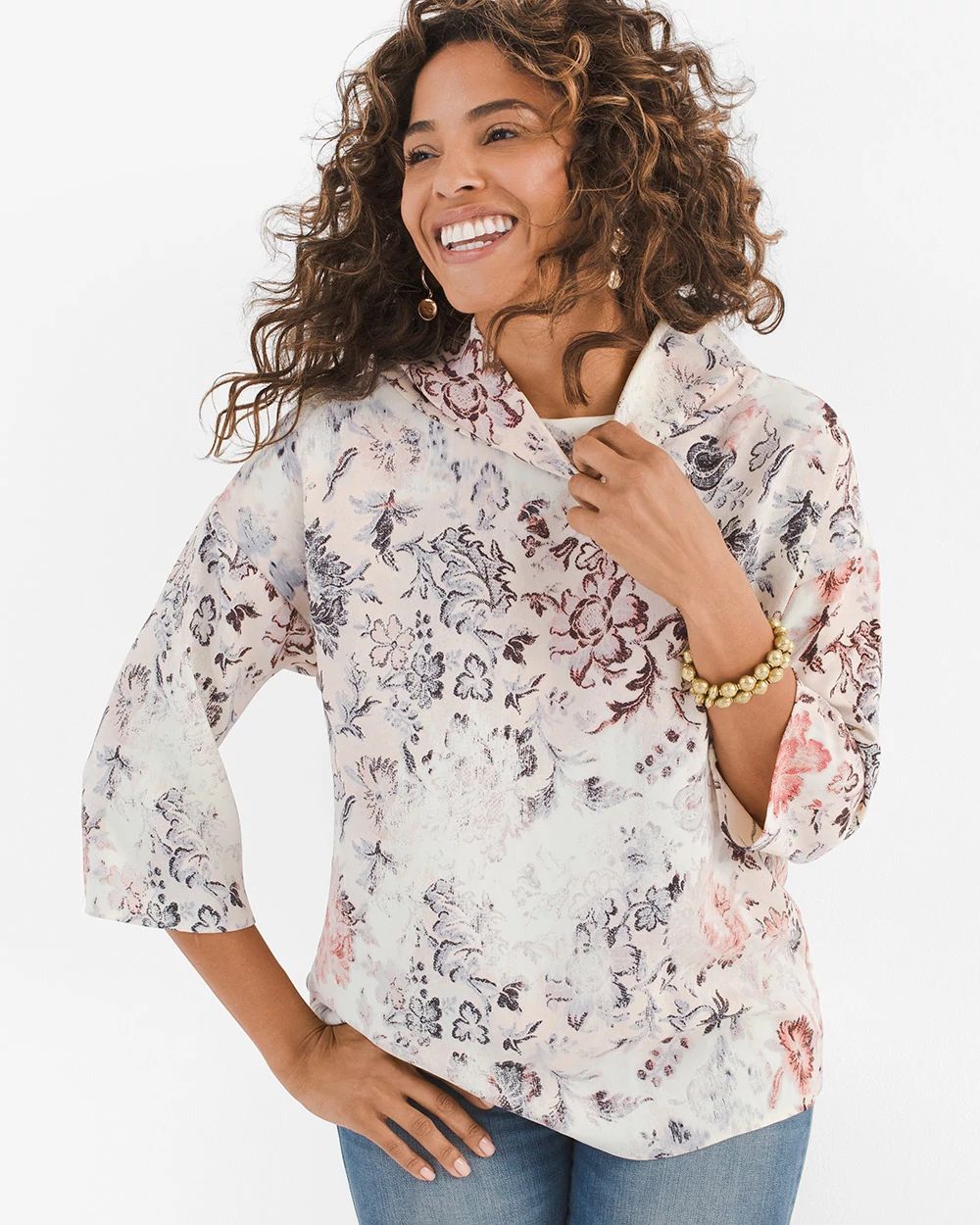 Parisian Floral Mock-Neck Top