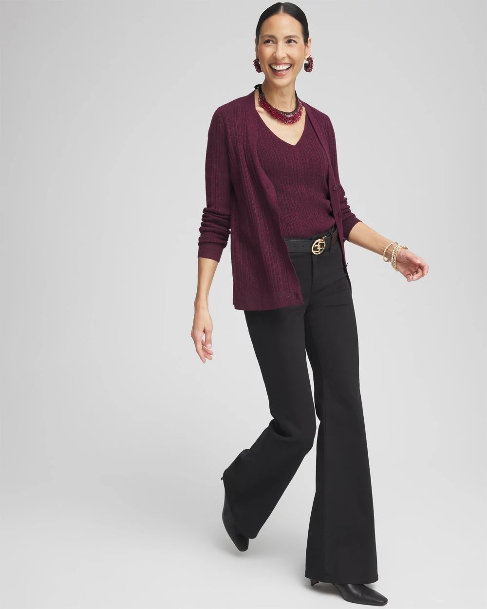Lurex Ribbed Cardigan click to view larger image.