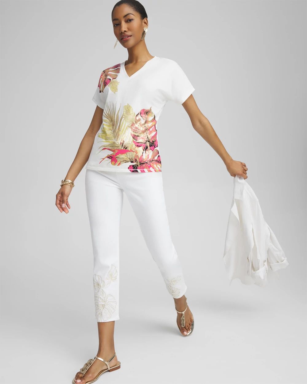Dolman Foil Leaf Print Tee