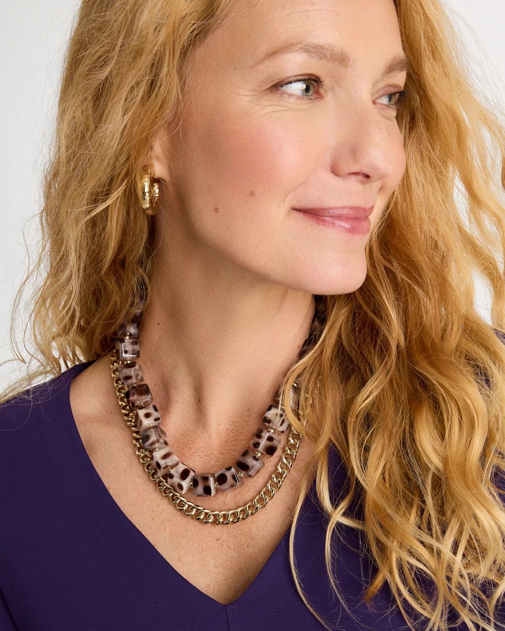 Cubed Tortoise Goldtone Double-Strand Necklace click to view larger image.
