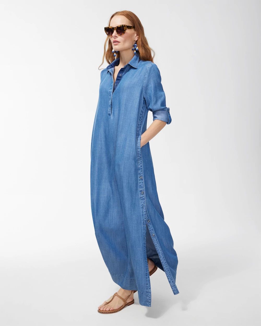 Tencel Side Button Maxi Shirt Dress