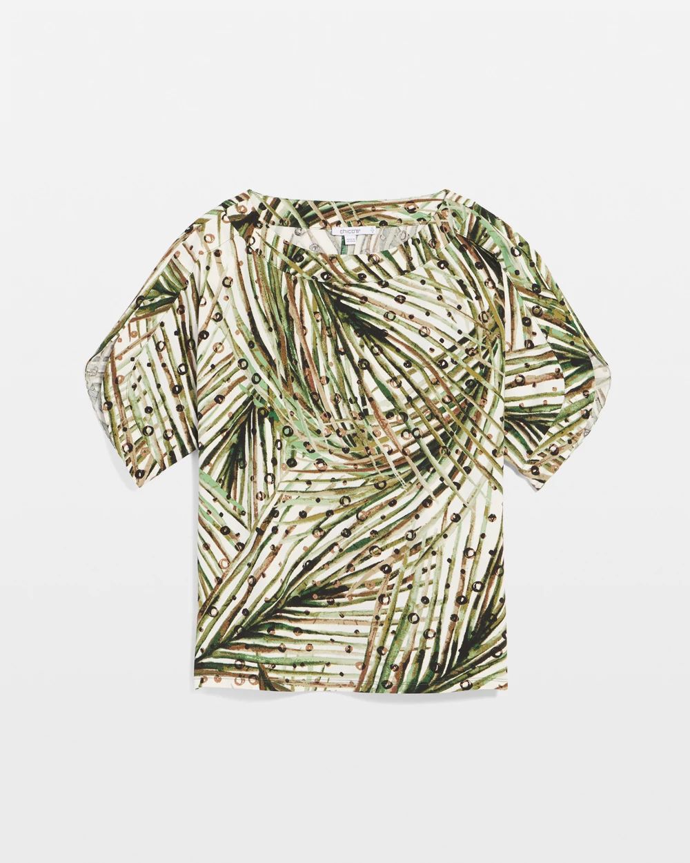 Palm-Frond-Motif Jersey Dolman Tee