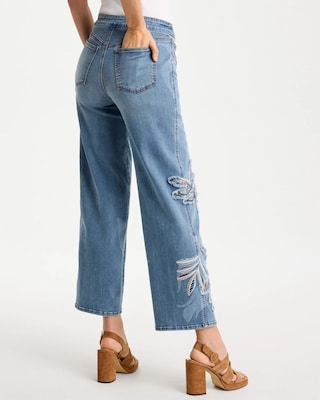 Tropical Embroidery Pull-On Wide Crop Jean click to view larger image.