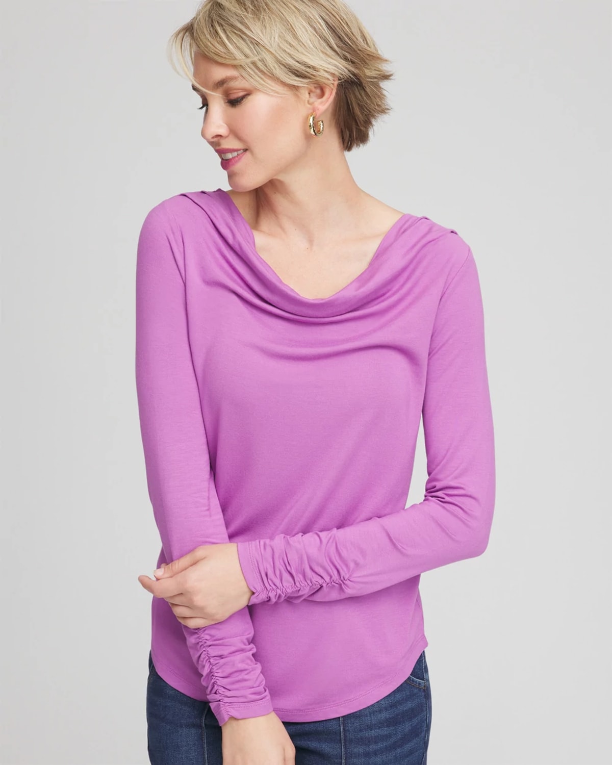 Chico's Touch Of Cool Long-sleeved Cowlneck Tee In Gooseberry In Animal Print