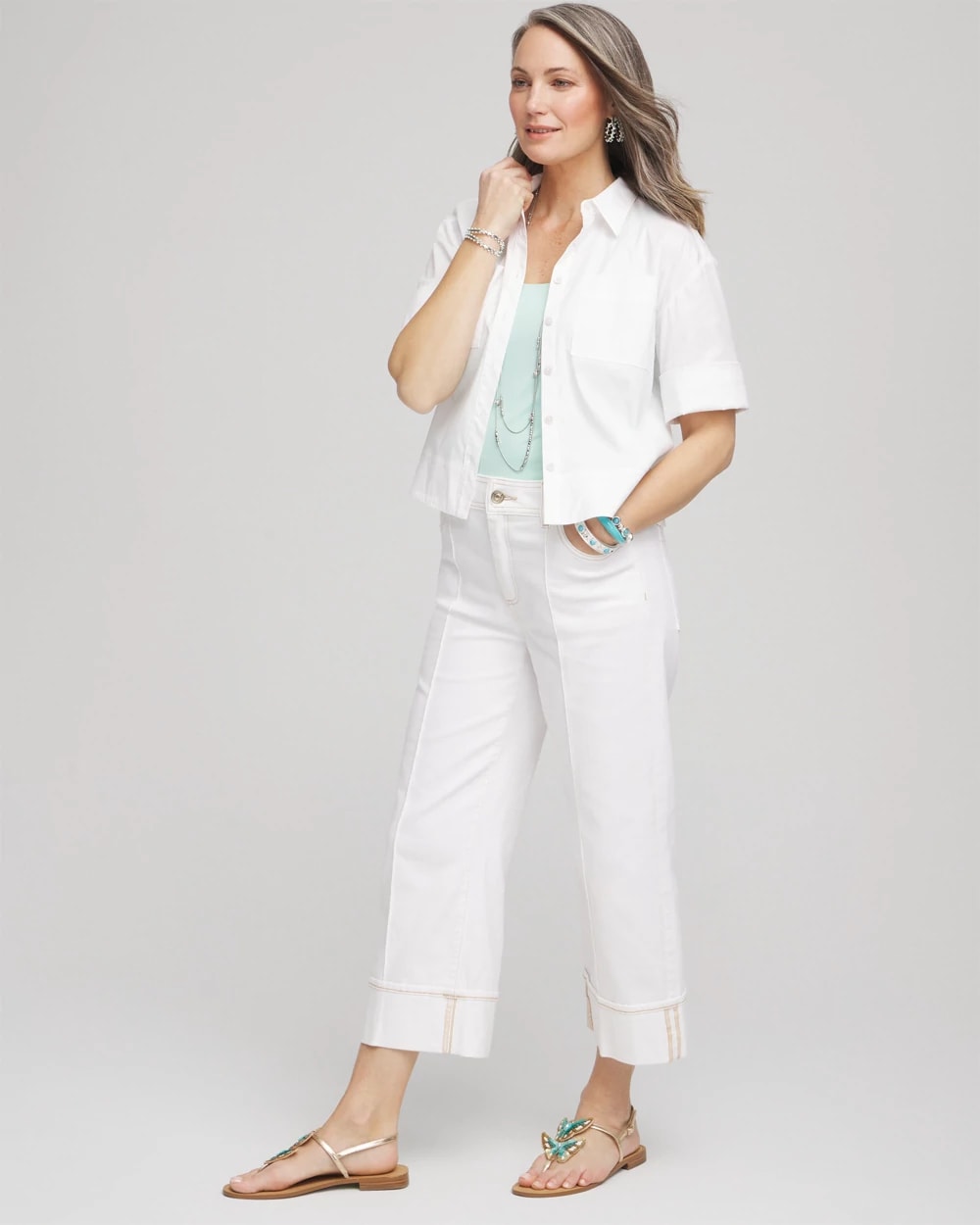 Pintuck High-Cuff Cropped Jeans, photo 1 of 5
