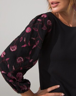 Embroidered Sleeve Knit Top