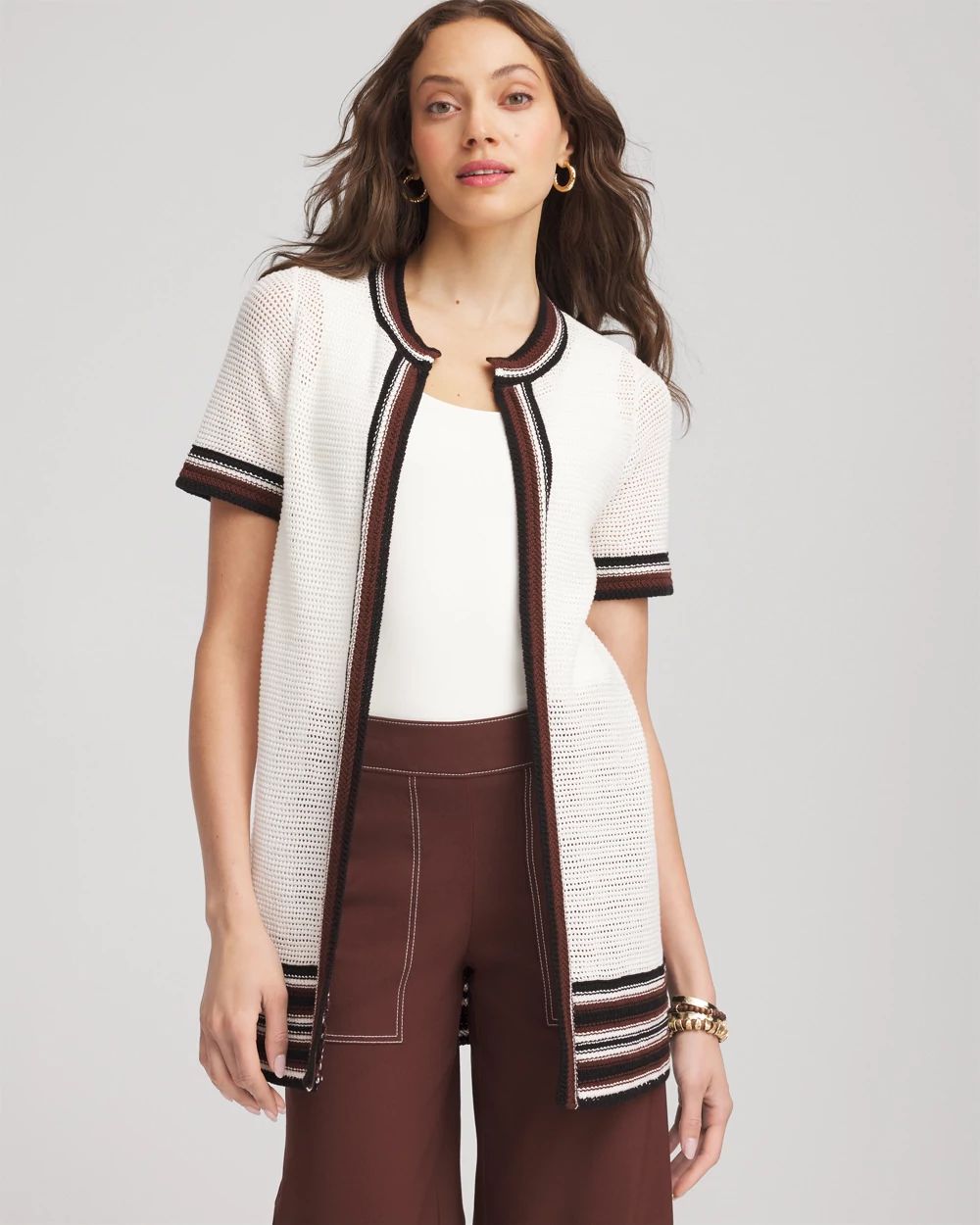 Pointelle High-Style Short-Sleeve Cardigan