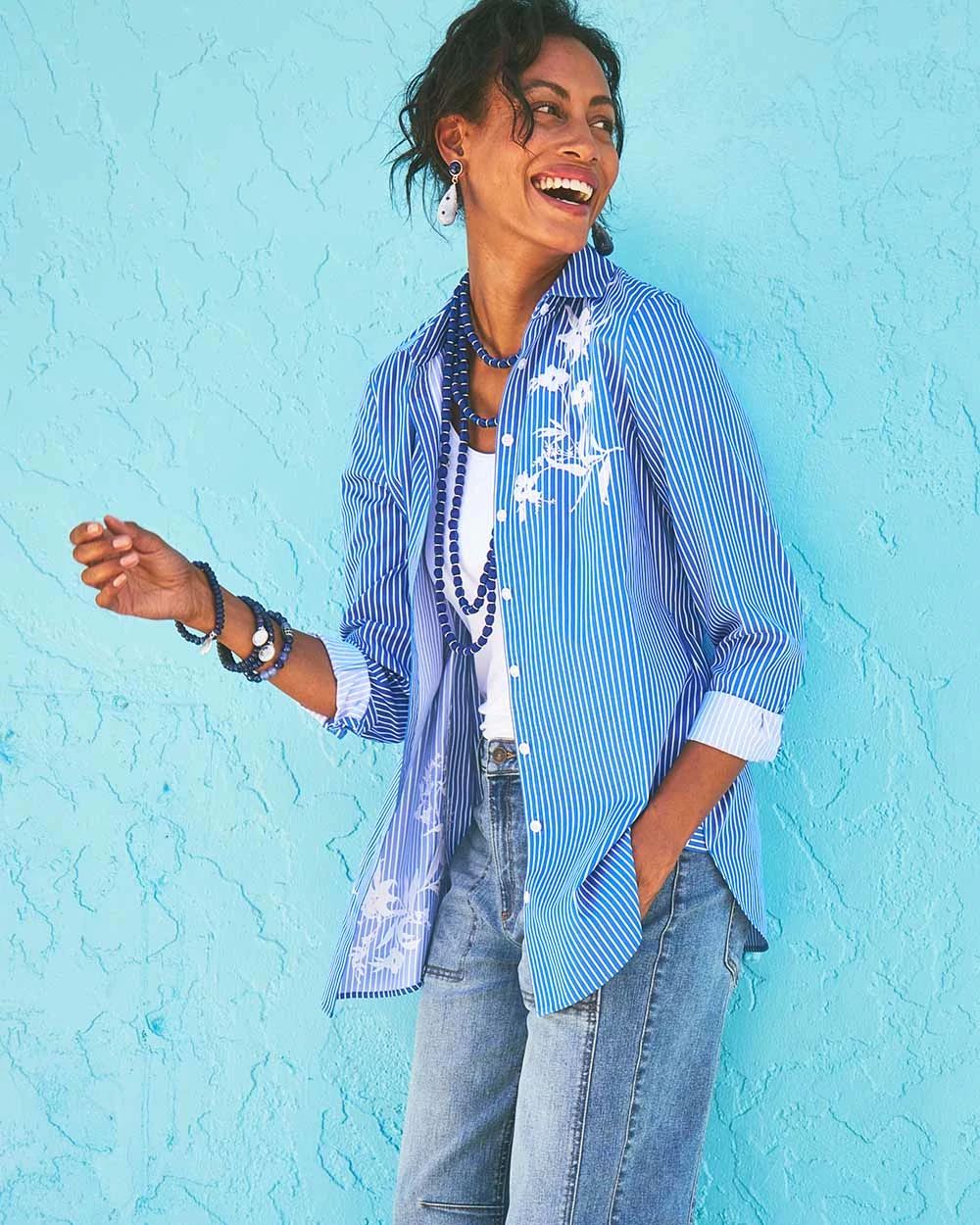 No Iron™ Embroidered Pinstripe Tunic
