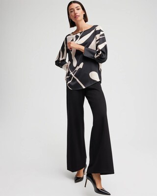 Black Label Print French Cuff Blouse