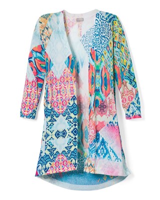 Ikat-Print High-Low Hem Cardigan
