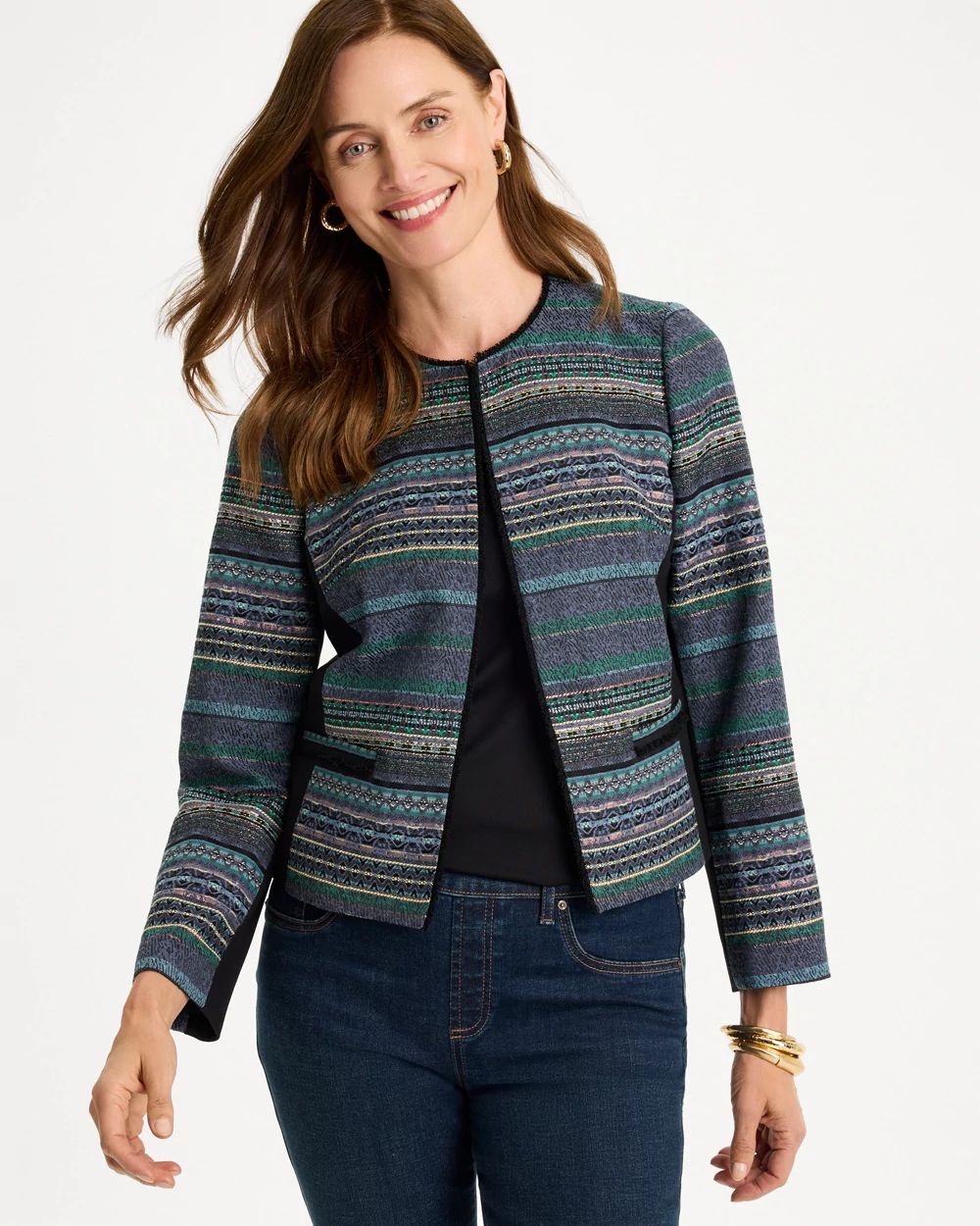 Ponte Jacquard Fringe Jacket