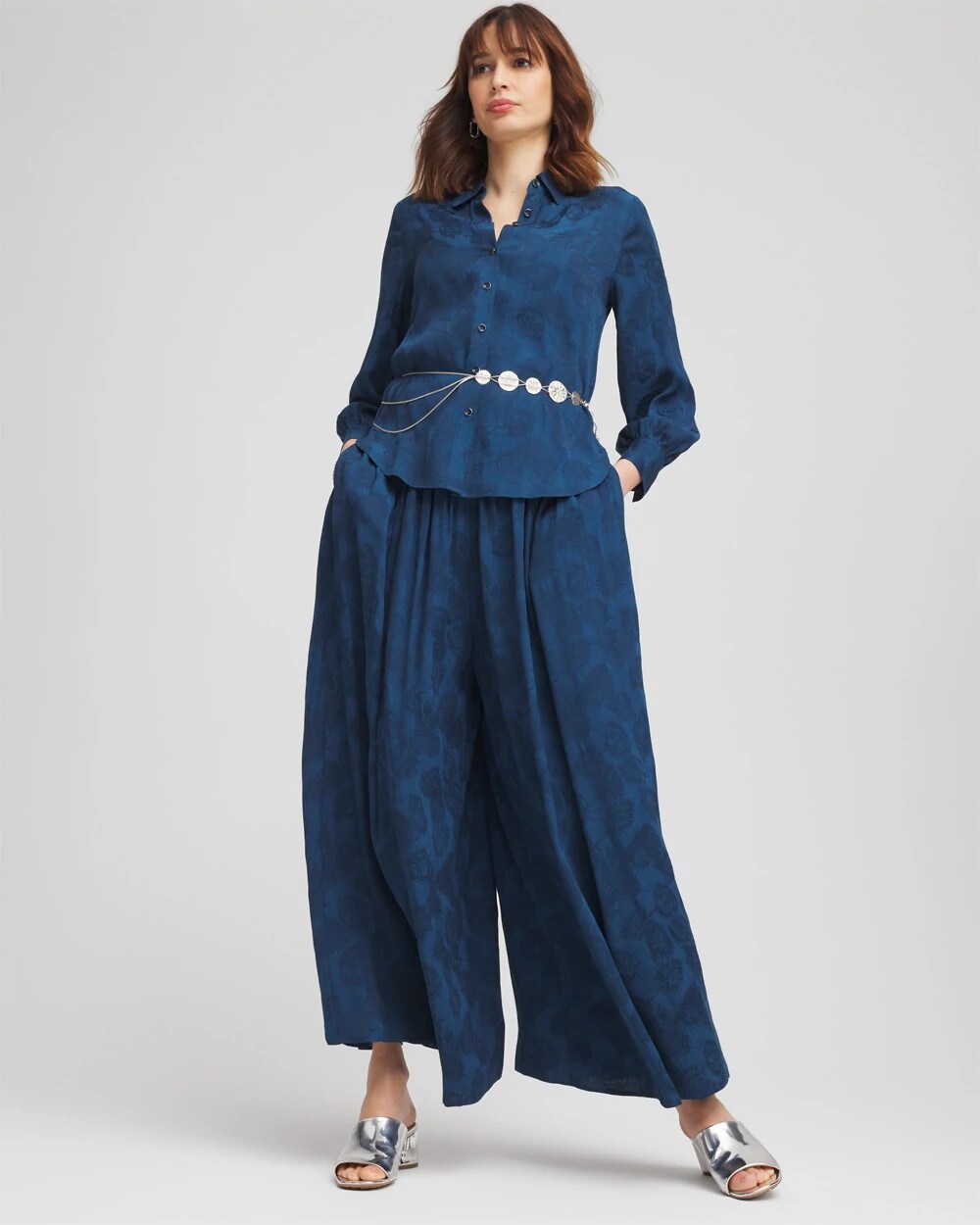 Jacquard Culotte Wide-Leg Pants