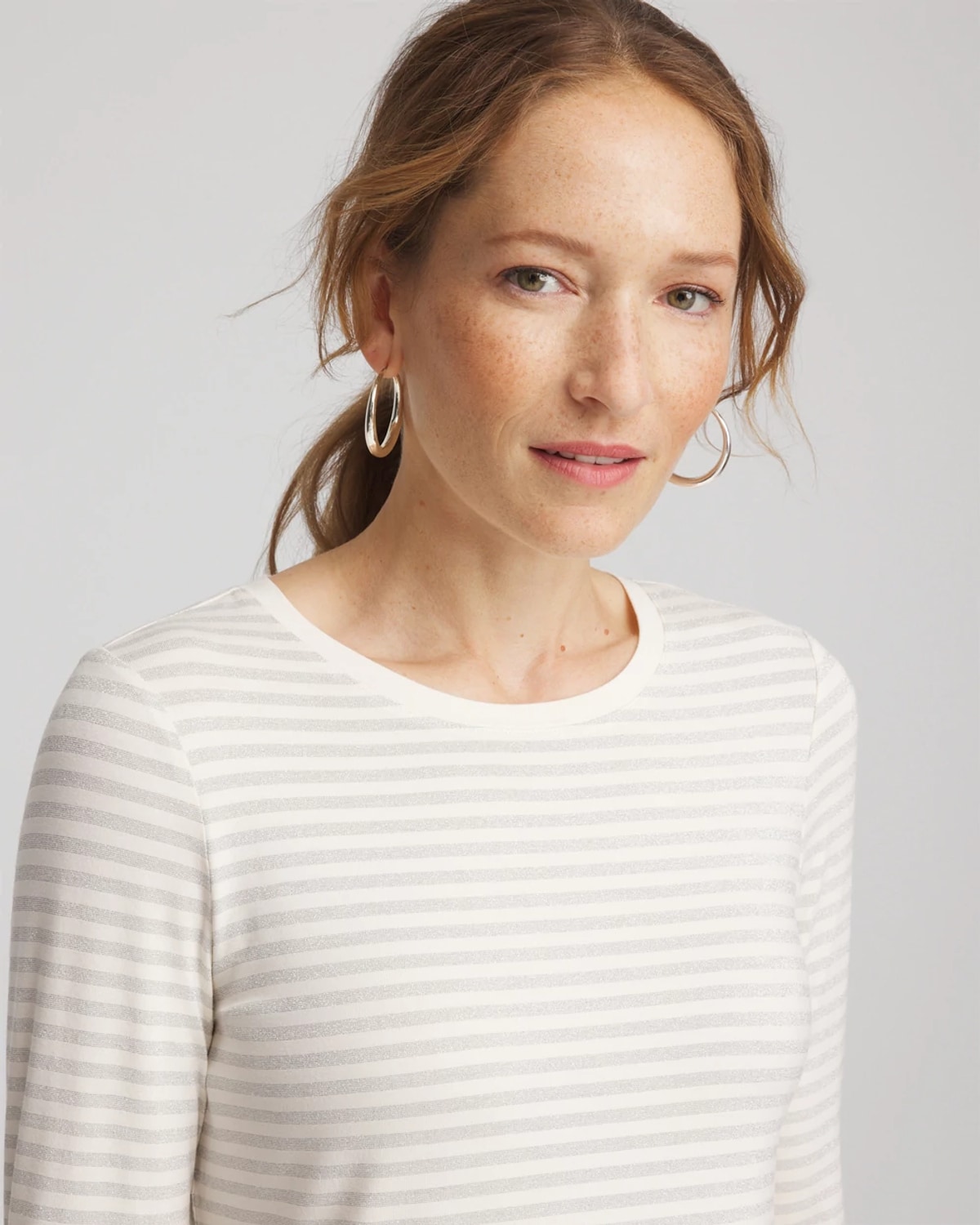 Chico's Metallic Layering Tee In Cream In White