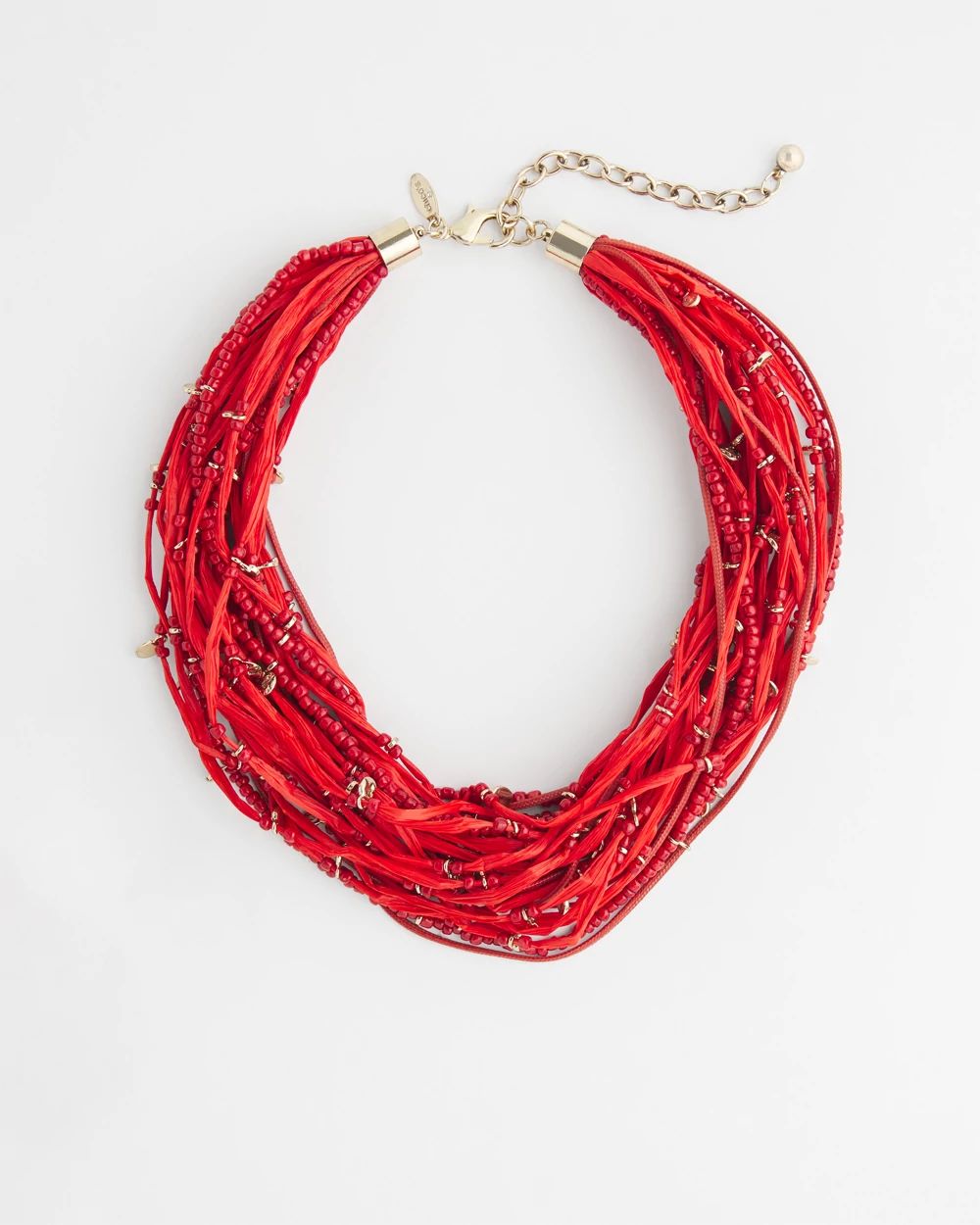 Red Raffia Beaded Necklace