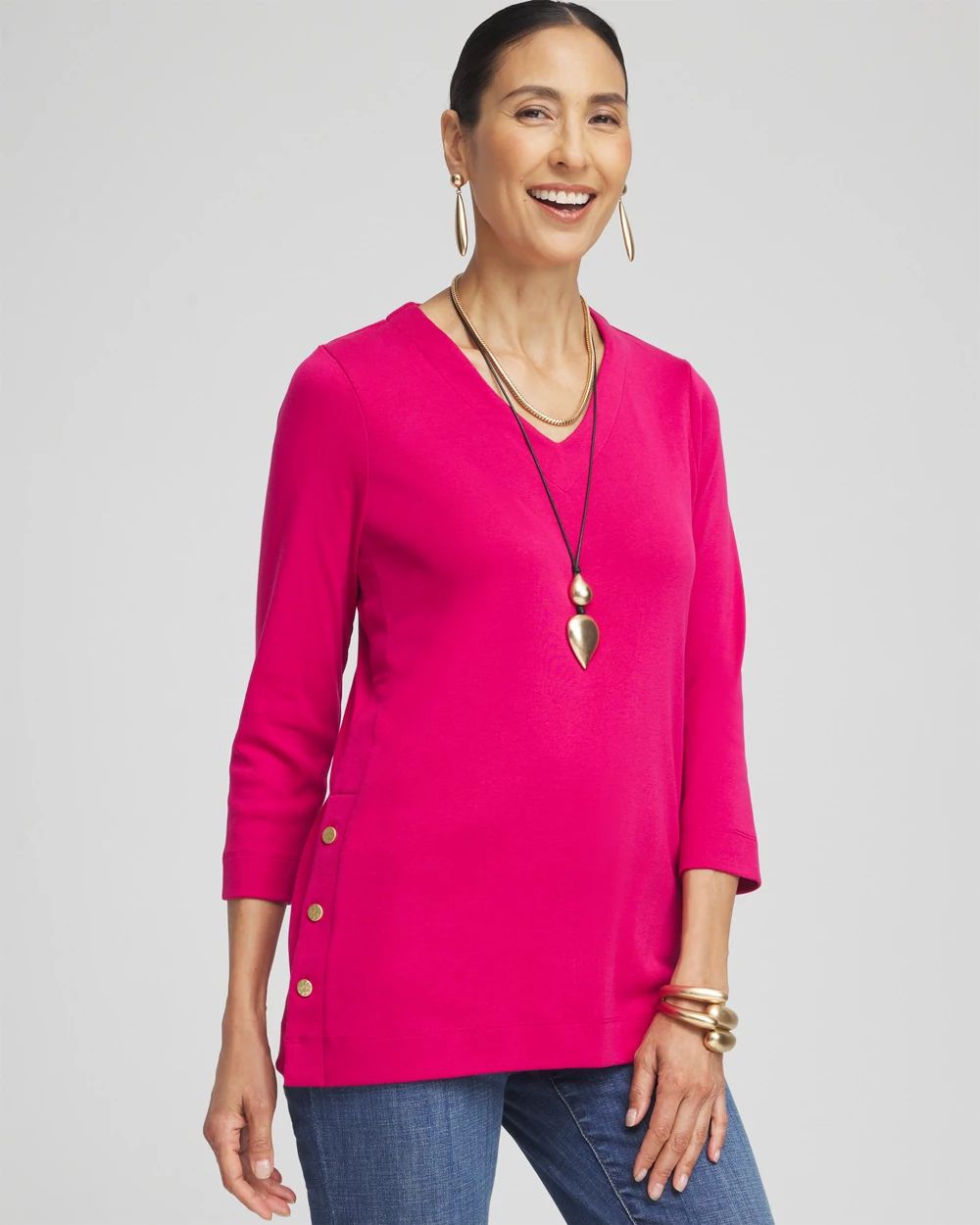 V-neck Button Detail Tunic