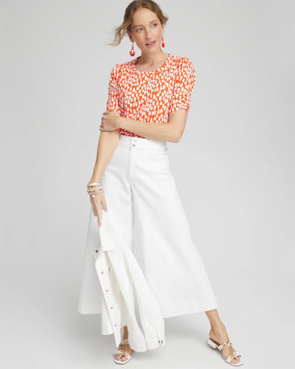 Dots Gathered Elbow Sleeve Tee