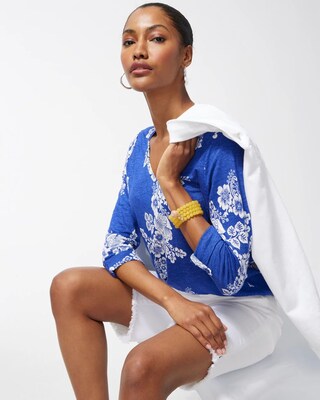 Linen Navy Floral 3/4 Sleeve Tee