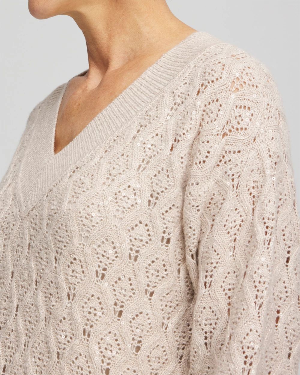 Sequin Cable Knit Pullover Sweater