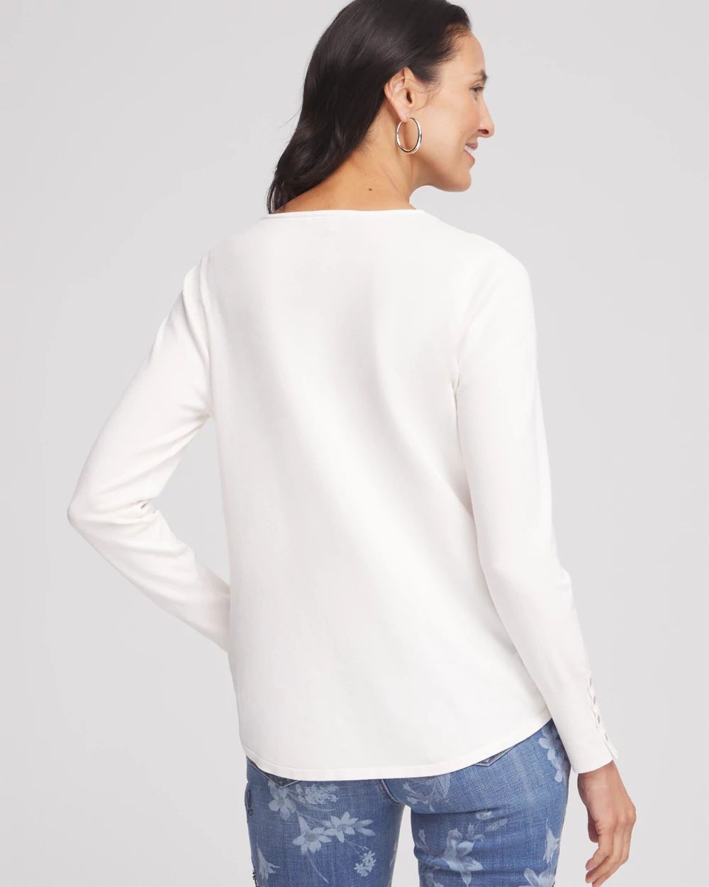 Button Detail V-neck Pullover Sweater