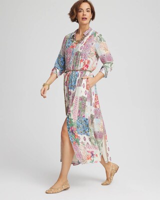 Belted Paisley Patch Maxi Shirtdress click to view larger image.