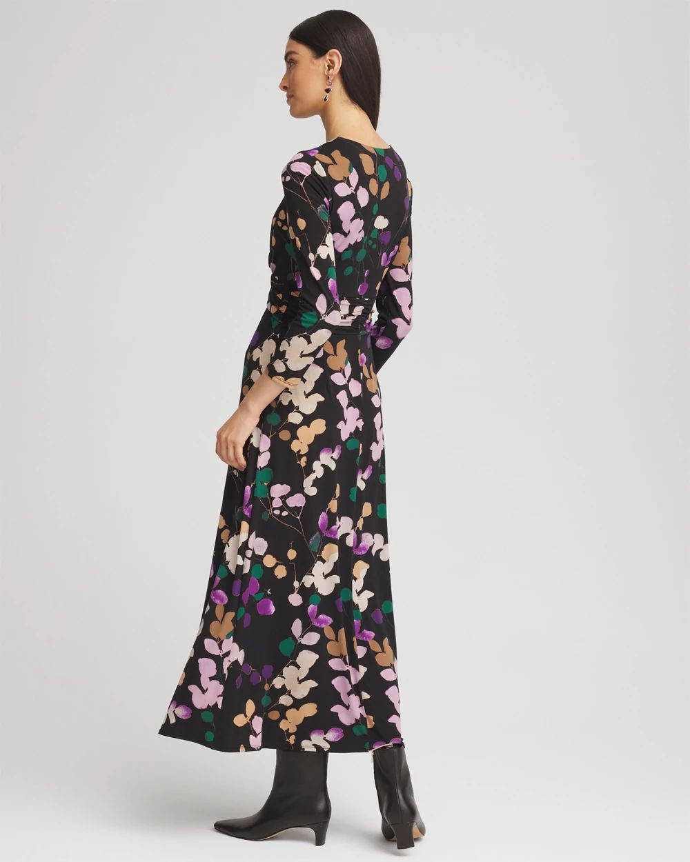 V-neck 3/4 Sleeve Floral Maxi Dress