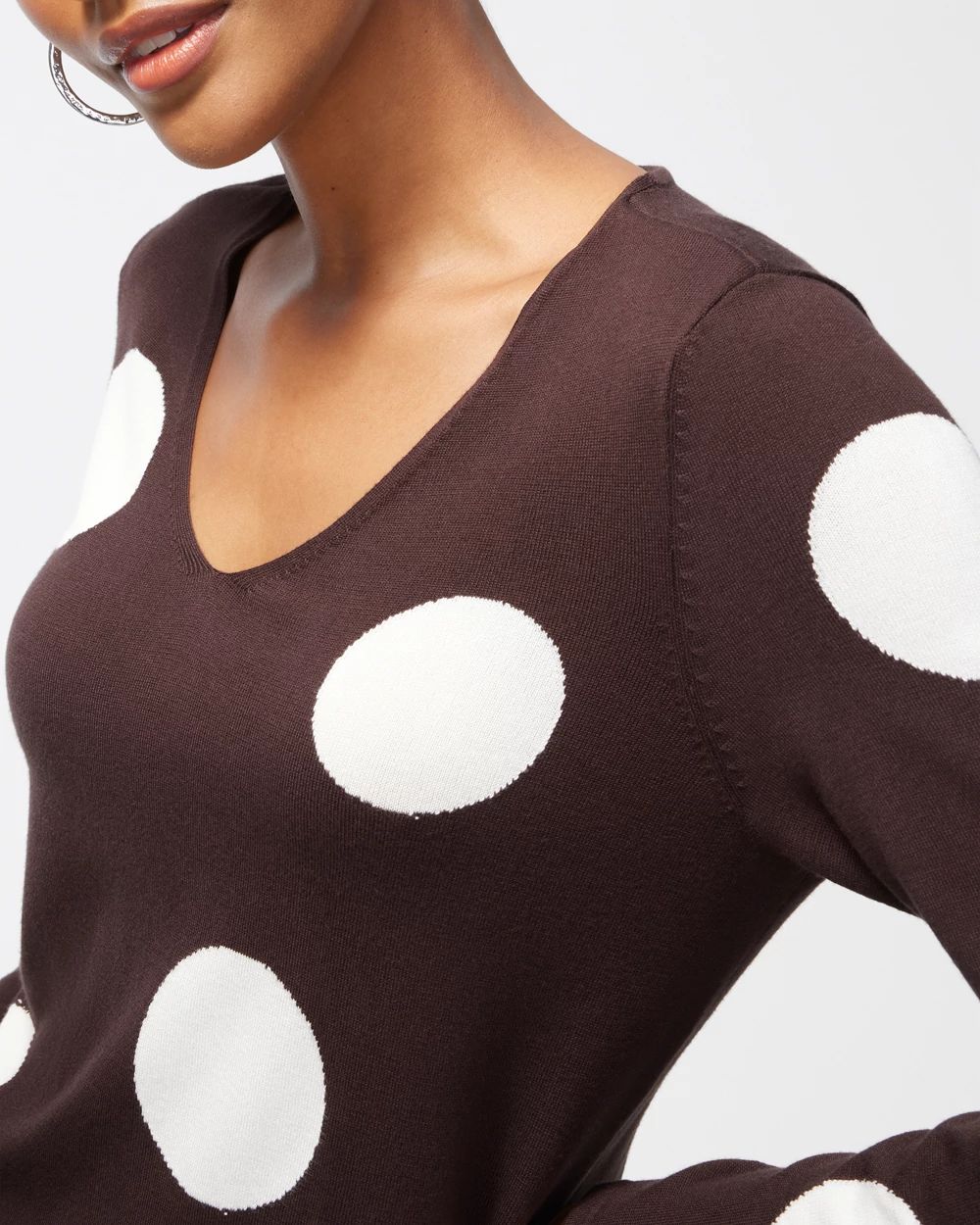 Spun Rayon Polka Dot V-Neck Sweater