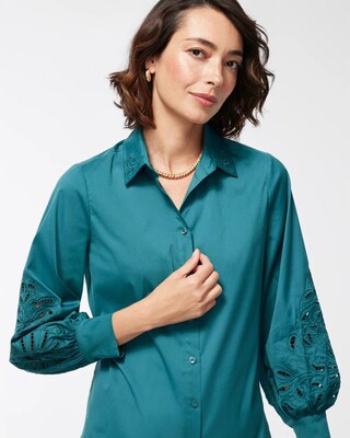Poplin Embroidered Cutwork Shirt