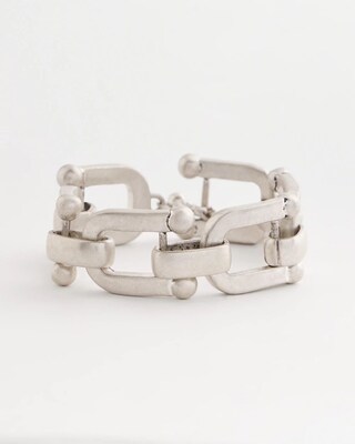 Silvertone Link Chain Stretch Bracelet click to view larger image.